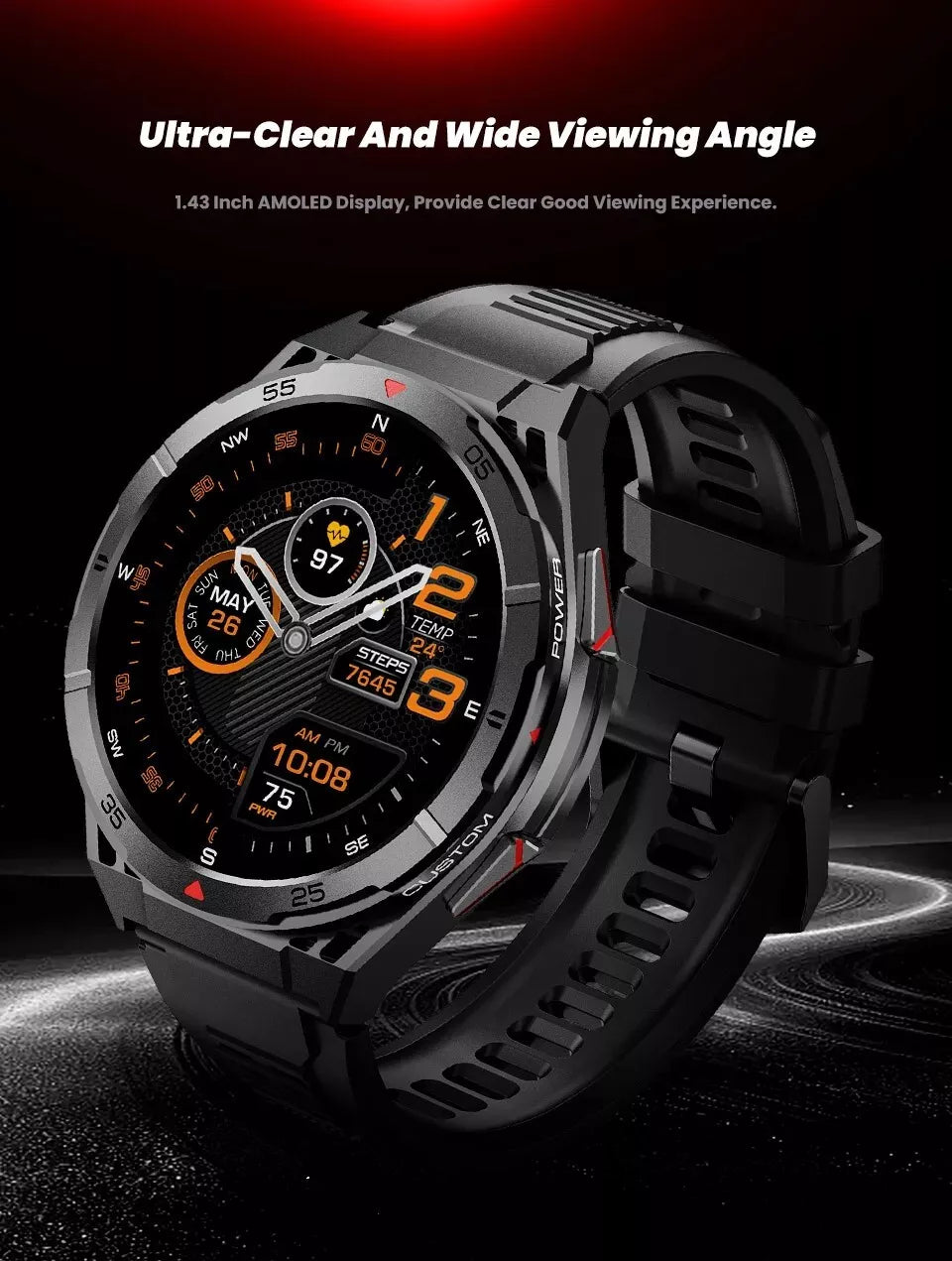 Swimming Smart Watch, 10ATM IP69 Waterproof, Built-in GPS, Military-Grade, AMOLED Display, AI Voice
