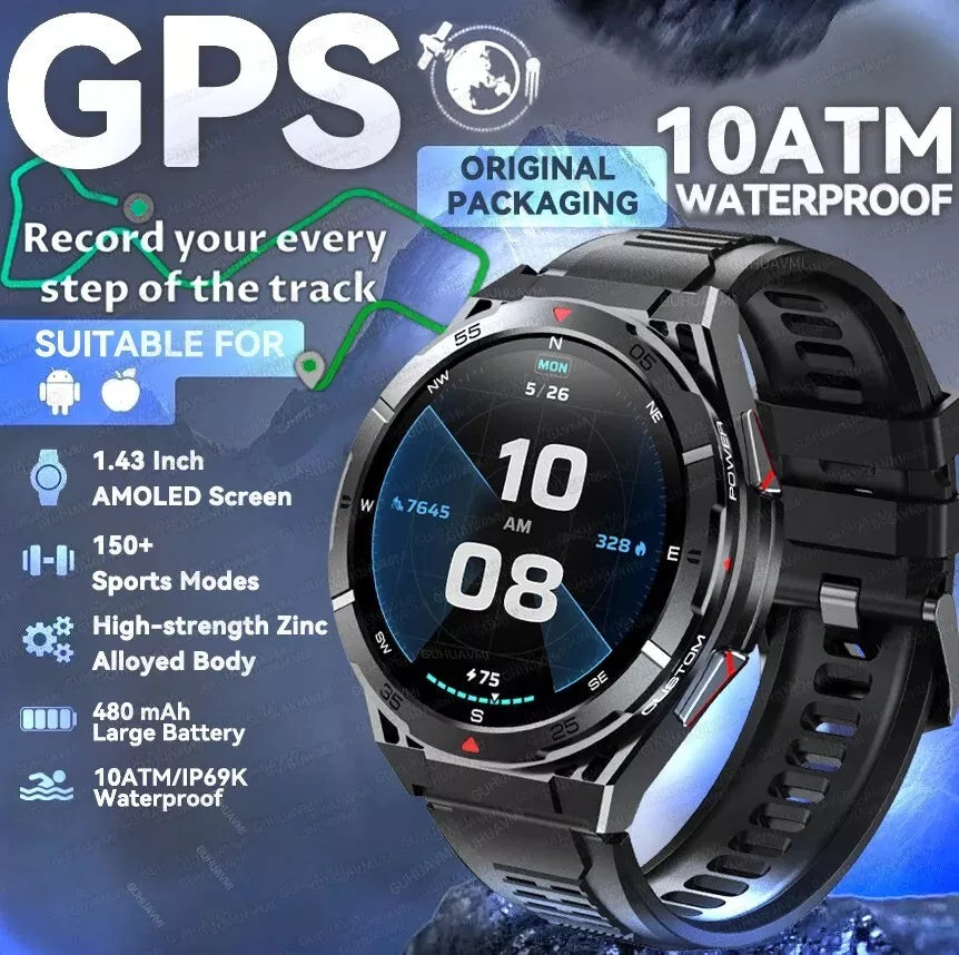 Swimming Smart Watch, 10ATM IP69 Waterproof, Built-in GPS, Military-Grade, AMOLED Display, AI Voice