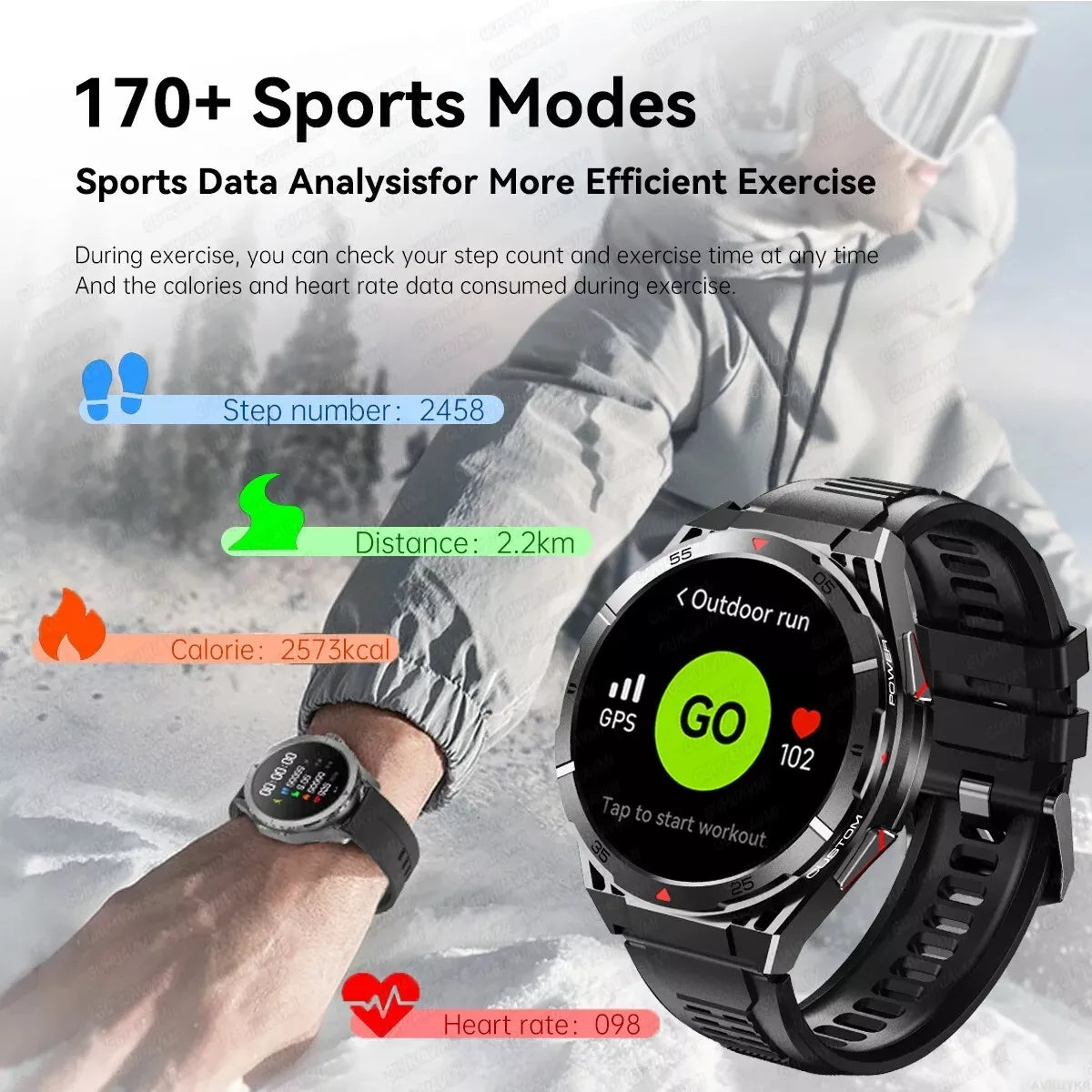 Swimming Smart Watch, 10ATM IP69 Waterproof, Built-in GPS, Military-Grade, AMOLED Display, AI Voice