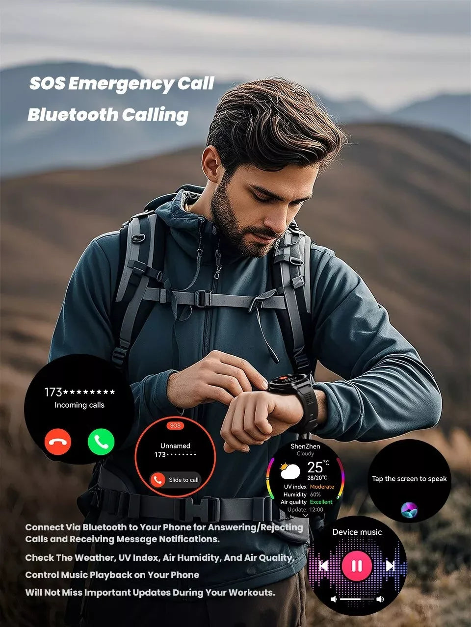 Swimming Smart Watch, 10ATM IP69 Waterproof, Built-in GPS, Military-Grade, AMOLED Display, AI Voice