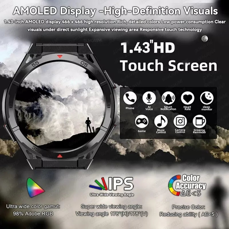 Swimming Smart Watch, 10ATM IP69 Waterproof, Built-in GPS, Military-Grade, AMOLED Display, AI Voice