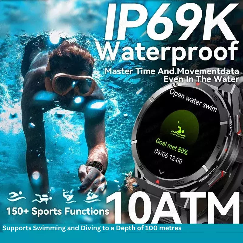 Swimming Smart Watch, 10ATM IP69 Waterproof, Built-in GPS, Military-Grade, AMOLED Display, AI Voice