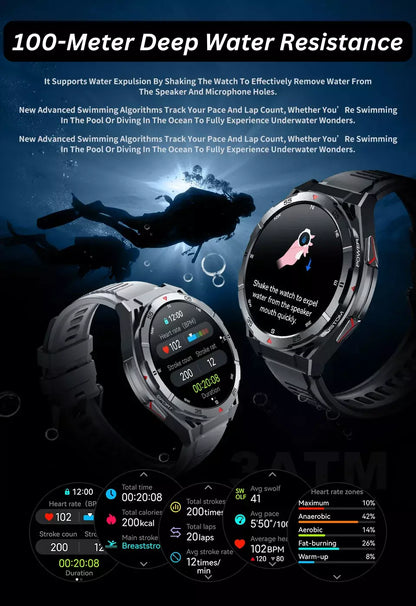 Swimming Smart Watch, 10ATM IP69 Waterproof, Built-in GPS, Military-Grade, AMOLED Display, AI Voice